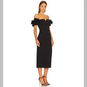 Elliatt Creole Black Midi Dress with Ruffle Sleeves